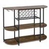 Hivvago 47 Inches Wine Rack Table With Glass Holder And Storage Shelves-rustic Brown