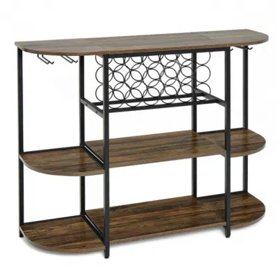 Hivvago 47 Inches Wine Rack Table With Glass Holder And Storage Shelves-rustic Brown