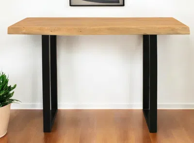 Hivvago 47" Natural And Black Solid Wood And Metal Live Edge Console Table In Brown