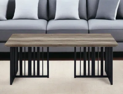 Hivvago 47" Oak And Black Wood And Metal Distressed Frame Coffee Table In Brown