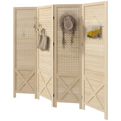 Hivvago 4.7' Room Divider With Wooden Panels And Pegboard
