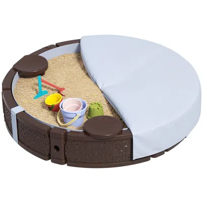 Hivvago 47" Round Kids Sandbox With Cover And 3 Seats