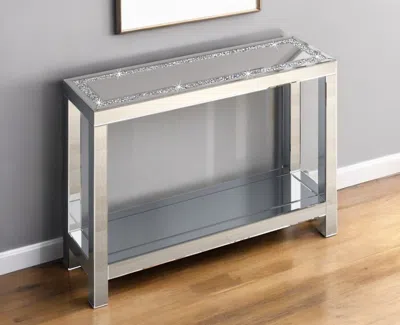 Hivvago 47" Silver Mirrored Glass And Faux Crystals Console Table With Shelf
