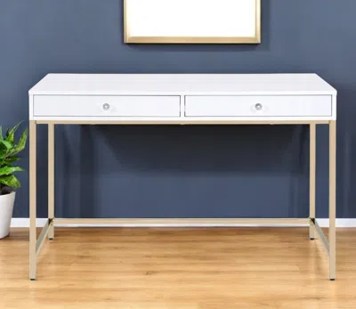 Hivvago 47" White And Gold Wood And Steel Vanity Table With Two Drawers