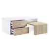 Hivvago 47" White And Natural Wood Frame Coffee Table With Two Drawers In White