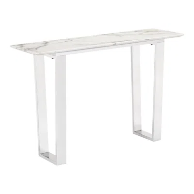 Hivvago 47" White And Silver Faux Marble Sled Console Table