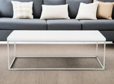 Hivvago 47" White And Silver Wood And Metal Frame Coffee Table