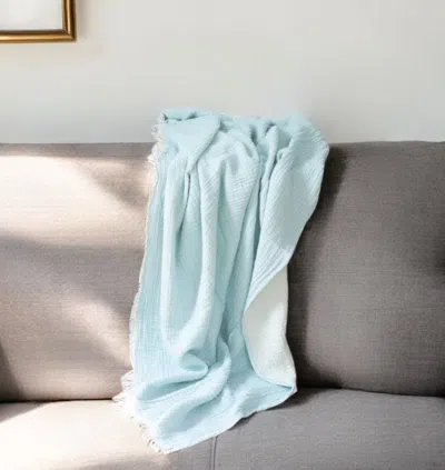 Hivvago 47" X 60" Aqua Cotton Woven Turkish Towel Throw Blanket With Fringe In Blue