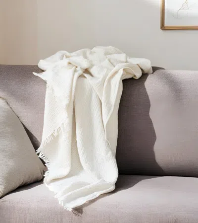 Hivvago 47" X 60" Beige Cotton Woven Turkish Towel Throw Blanket With Fringe In White
