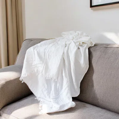 Hivvago 47" X 60" White Cotton Woven Turkish Towel Throw Blanket With Fringe