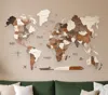 Hivvago 47" X 79" Brown And Beige Wood World Map Hanging Dimensional Sculpture In Brown