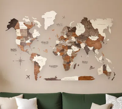 Hivvago 47" X 79" Brown And Beige Wood World Map Hanging Dimensional Sculpture