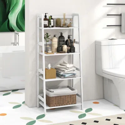 Hivvago 47.5 Inch 4-tier Multifunctional Bamboo Bookcase Storage Stand Rack-white