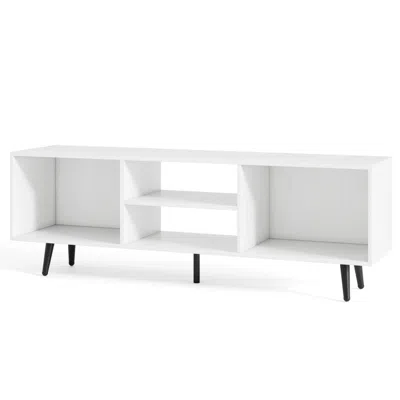 Hivvago 47.5 Inches Tv Stand For 55-inch Tv With Compartments And Metal Legs-white