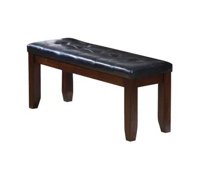 HIVVAGO 48" BLACK AND ESPRESSO FAUX LEATHER AND WOOD UPHOLSTERED BENCH