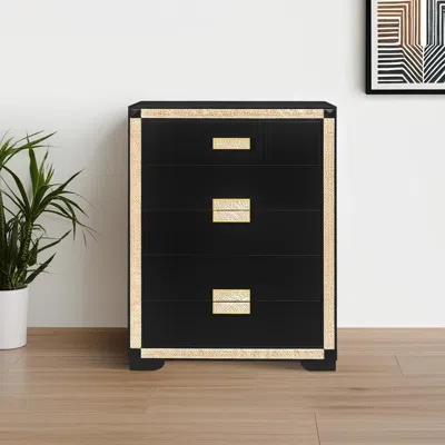 Hivvago 48" Black And Gold Faux Crystal Bling Wood Six Drawer Dresser