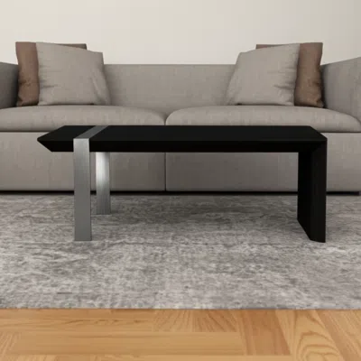 Hivvago 48" Black And Silver Wood And Stainless Steel Distressed Sled Coffee Table