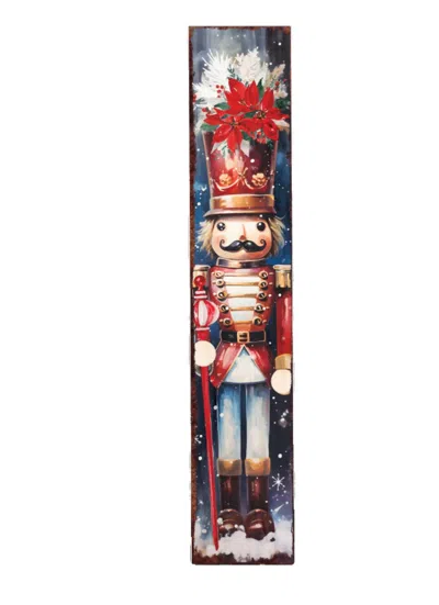 Hivvago 48" Blue White And Red Christmas Nutcracker Solid Wood Porch Sign In Multi