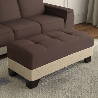 Hivvago 48" Brown And Cream Faux Leather And Microfiber Tufted Storage Ottoman