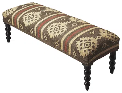Hivvago 48" Brown Upholstered Wool Southwest Distressed Bench