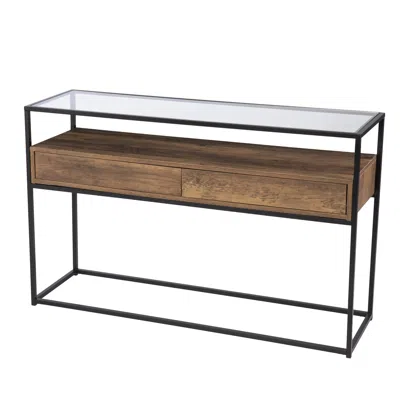 Hivvago 48" Clear And Black Glass Frame Console Table With Storage With Storage In Brown