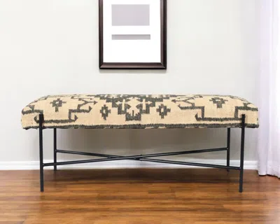 Hivvago 48" Cream And Black Cotton Blend Upholstered Southwest Bench In Multi