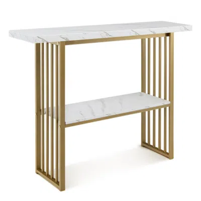 Hivvago 48 Inch 2-tier Console Table With Gold Finished Frame-white