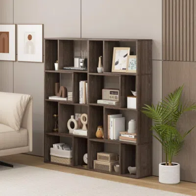 Hivvago 48 Inch 4-tier Geometric Bookshelf With 8 Cubes For Living Room Bedroom-gray