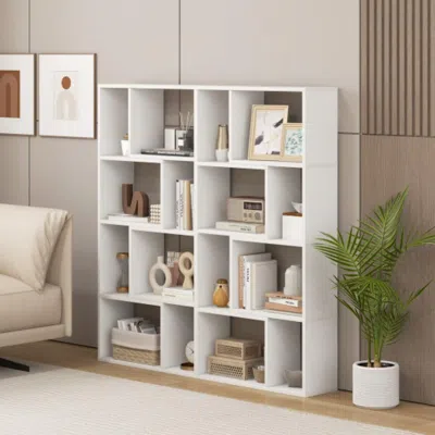 Hivvago 48 Inch 4-tier Geometric Bookshelf With 8 Cubes For Living Room Bedroom-white In Brown
