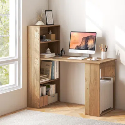 Hivvago 48 Inch Computer Desk With 4-tier Bookcase And Cpu Stand-natural