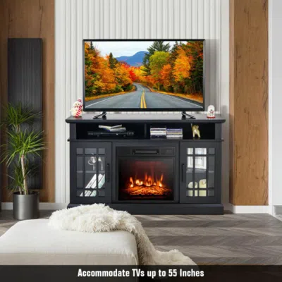 Hivvago 48 Inch Electric Fireplace Tv Stand With Cabinets For Tvs Up To 55 Inch-black