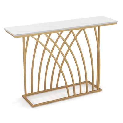 Hivvago 48 Inch Gold Console Table With White Faux Marble Tabletop-white
