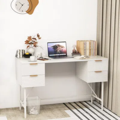 Hivvago 48 Inch Home Office Computer Desk With 4 Drawers-white