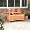 Hivvago 48 Inch Patio Wood Storage Bench With Slatted Backrest