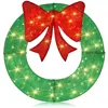 Hivvago 48 Inch Pre-lit Lighted Christmas Mesh Wreath With Bow And 200 Led Bulbs-green In Green