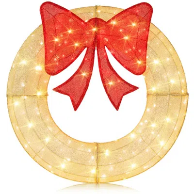 Hivvago 48 Inch Pre-lit Lighted Christmas Mesh Wreath With Large Bow And 200 Led Bulbs