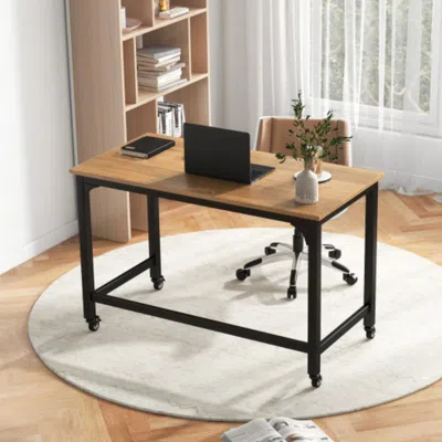 Hivvago 48 Inch Rolling Computer Desk With Heavy-duty Metal Frame For Home And Office-natural