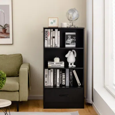 Hivvago 48 Inch Tall 4 Tiers Wood Bookcase With Drawer-black