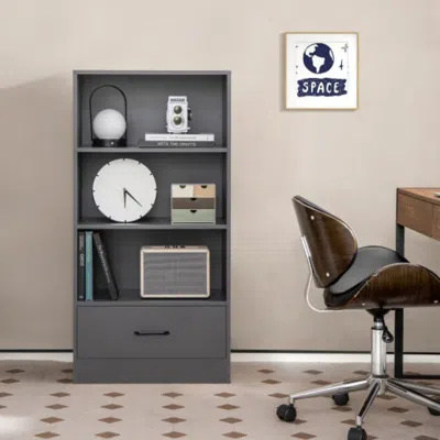 Hivvago 48 Inch Tall 4 Tiers Wood Bookcase With Drawer-gray