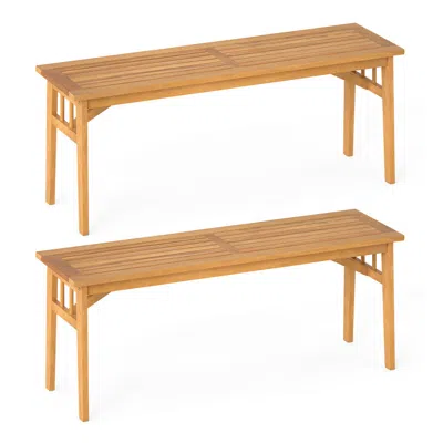 Hivvago 48 Inches Acacia Wood Bench With Breathable Slat Seat And Stable Triangular Structure-2 In Brown