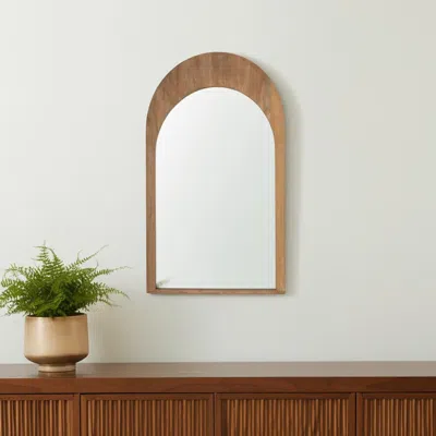 Hivvago 48" Light Brown Solid Wood Arch Framed Accent Mirror