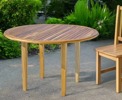 Hivvago 48" Natural Rounded Solid Wood Outdoor Dining Table In Brown