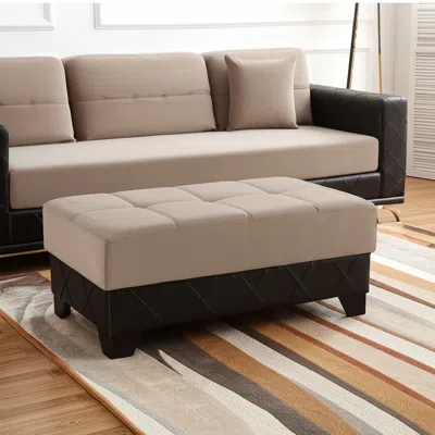 Hivvago 48" Taupe And Espresso Faux Leather And Microfiber Tufted Storage Ottoman In Brown