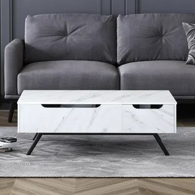 Hivvago 48" White And Black Wood And Steel Lift Top Coffee Table With Drawer