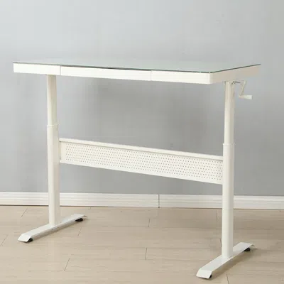 Hivvago 48x24 Inch Tempered Glass Standing Desk With Drawer - White