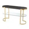 Hivvago 49" Gray And Gold Solid Wood Oval Sled Console Table With Storage In Black