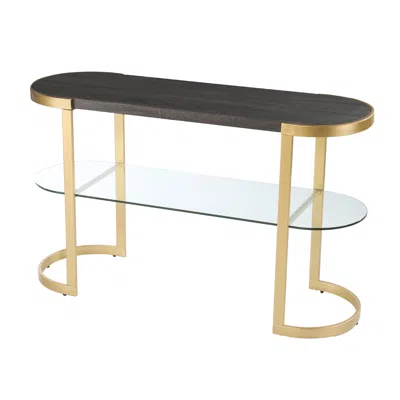 Hivvago 49" Gray And Gold Solid Wood Oval Sled Console Table With Storage In Black