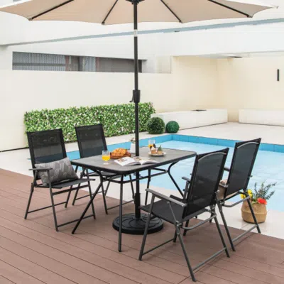 Hivvago 49 Inch Patio Rectangle Dining Table With Umbrella Hole-gray In Black
