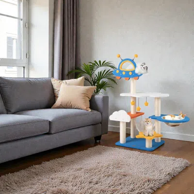 Hivvago 49-inch Feline Activity Tower Featuring Ufo Top Perch And Sisal Posts In Blue
