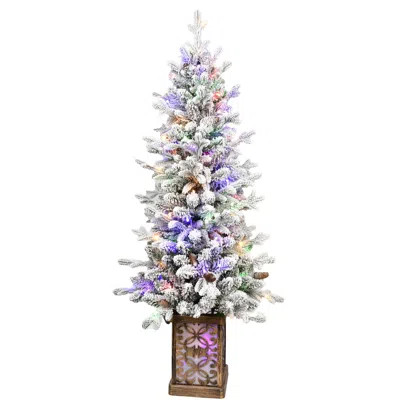 Hivvago 4ft Flocked Christmas Tree With Multicolour Led Lights In White